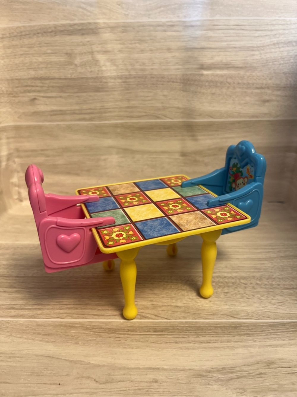 Vintage Fisher Price Dollhouse Table With Baby Booster Seats